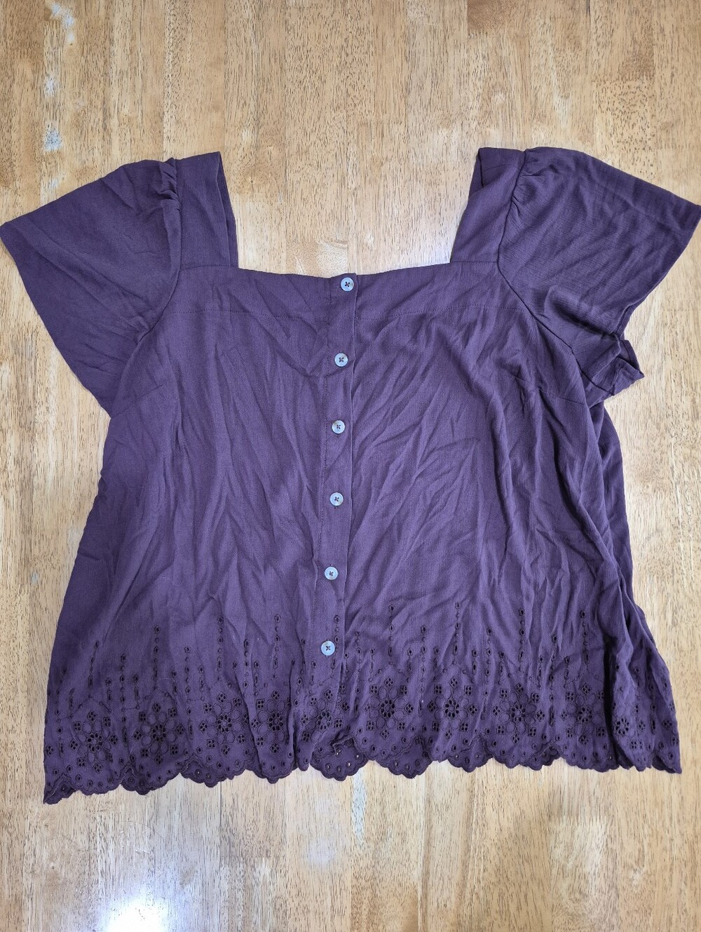 EUC Torrid Plum Purple Button Front Square Neck Top Blouse